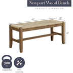 Alaterre Newport Solid Wood Entryway Bench With Rush Seat, Natural | 40” Shoe Bench, Modern Farmhouse Indoor Table Bench With Natural Seagrass Rush Seat, For Mudroom, Dining Room, Or Kitchen