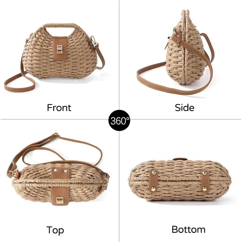 Richeart Clutch Purses For Women - Summer Beach Crossbody Bag With Adjustable Strap - Boho Shoulder Handwoven Straw Purse