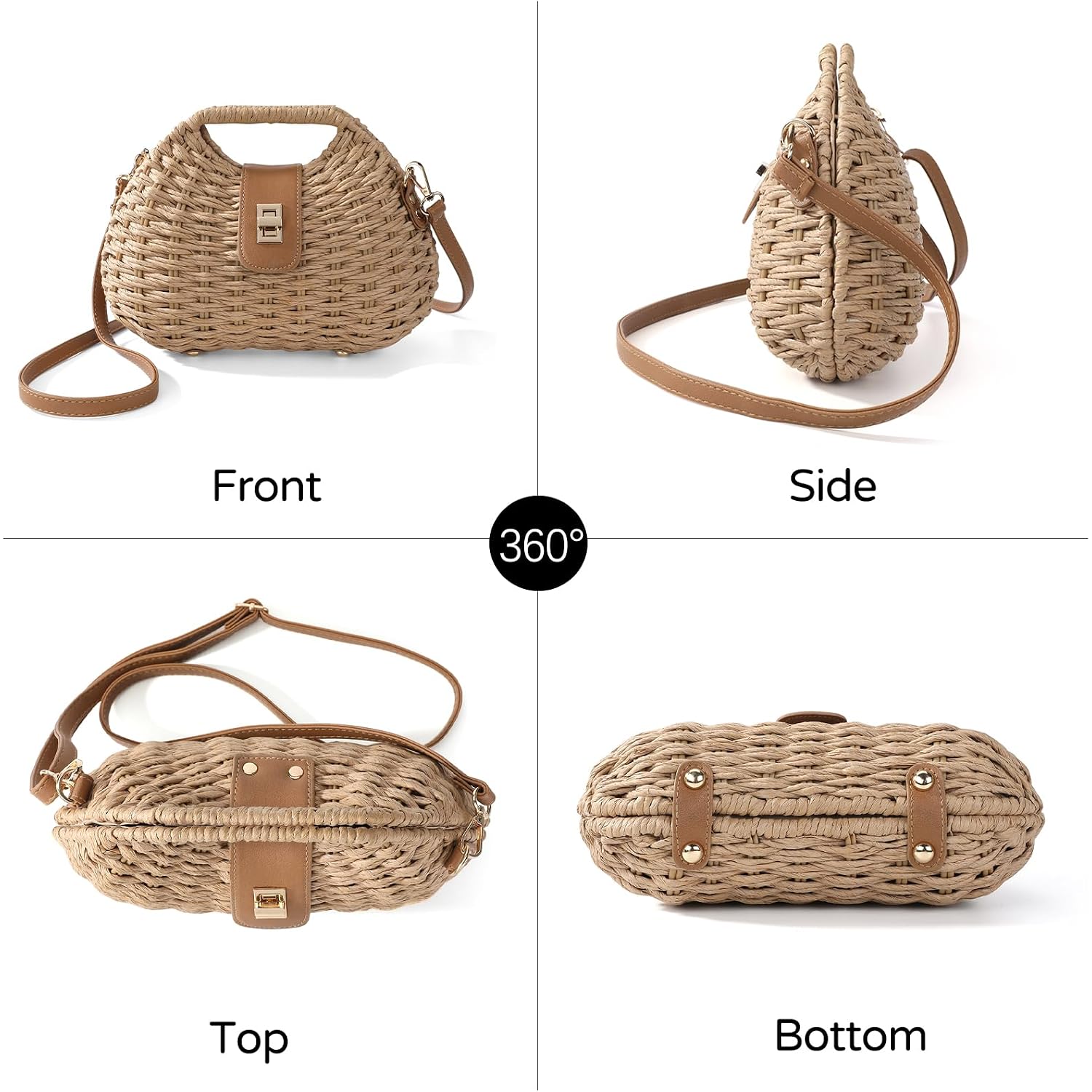 Richeart Clutch Purses For Women - Summer Beach Crossbody Bag With Adjustable Strap - Boho Shoulder Handwoven Straw Purse