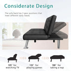 Flamaker Futon Sofa Bed Modern Folding Futon Set Convertible Recliner Lounge For Living Room With 2 Cup Holders, Removable Armrests (Pu Leather, Black)