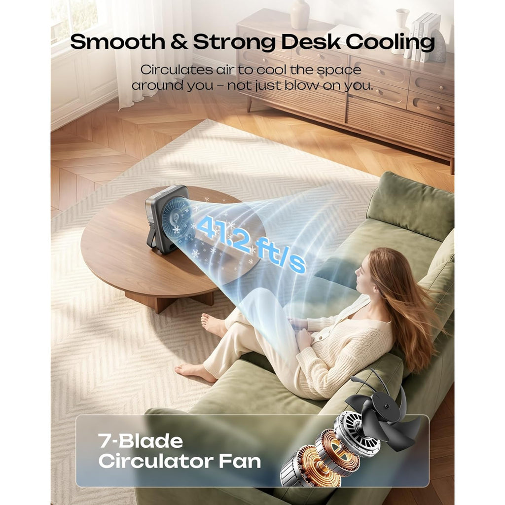 Otlonpe Portable Desk Misting Fan, 5000Mah Rechargeable Battery Powered, Powerful Desk Fan With Mist, 5 Speeds, 110Ml Water Tank, 6.5 Inch Personal Cooling Mister Fans For Travel Home Office Bedroom