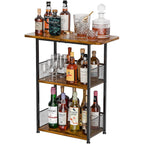 Eyteenokk Freestanding Wine Rack,3-Tier Small Mini Bar Table Liquor Cabinet With T-Shaped Countertop,Rustic Wood Metal Floor Wine Bottle Storage Stand For Home Bar Corner-23.62 X 9.44 X 27.67Inches
