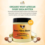 Organic West-African Ivory Shea Butter, Raw & Unrefined Grade A Shea Butter, Diy Ingredient, Moisture-Rich Skin & Hair Butter, Fast Absorbing, 8 Oz Jar