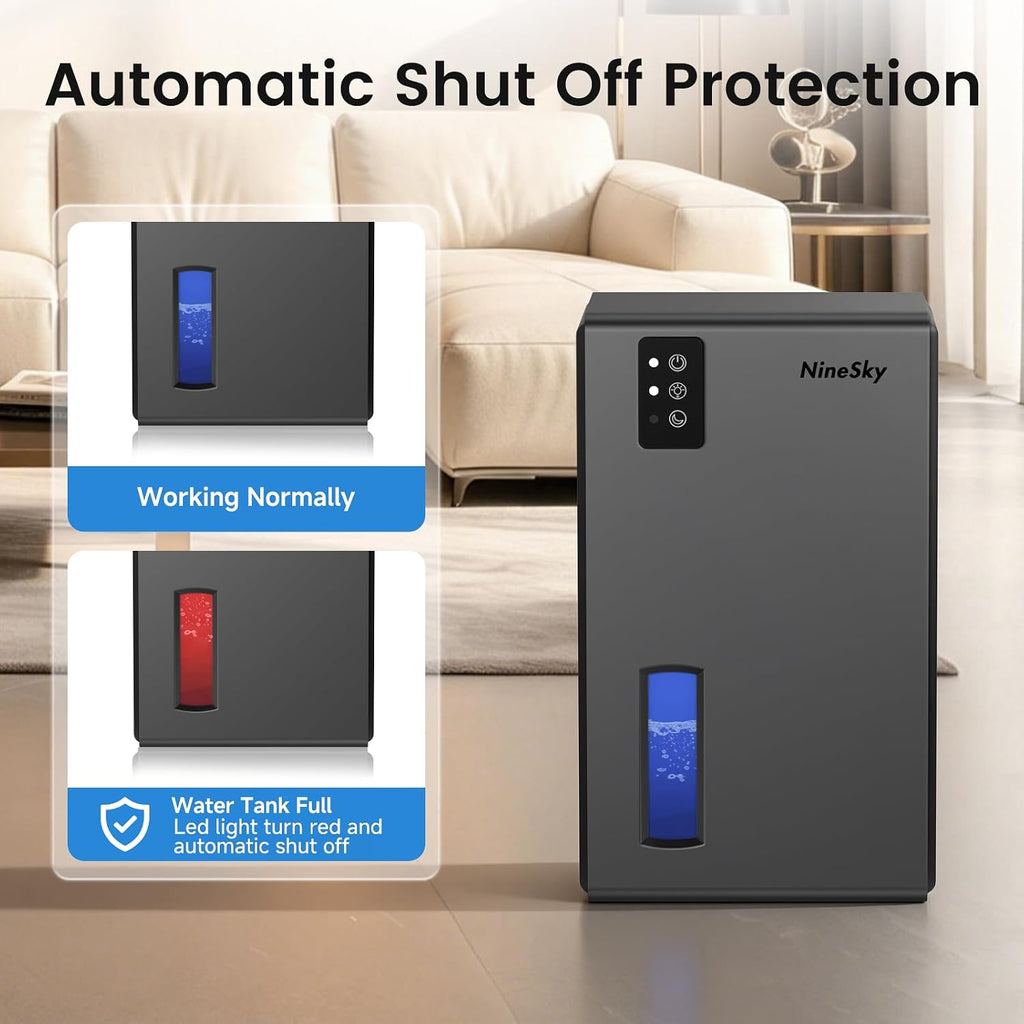 Dehumidifiers For Home, 1000 Sq.Ft Dehumidifier With 95Oz Water Tank, Quiet Dehumidifier For Basement Bathroom Bedroom With 7-Color Ambient Light & Auto Shut Off, (Grey)
