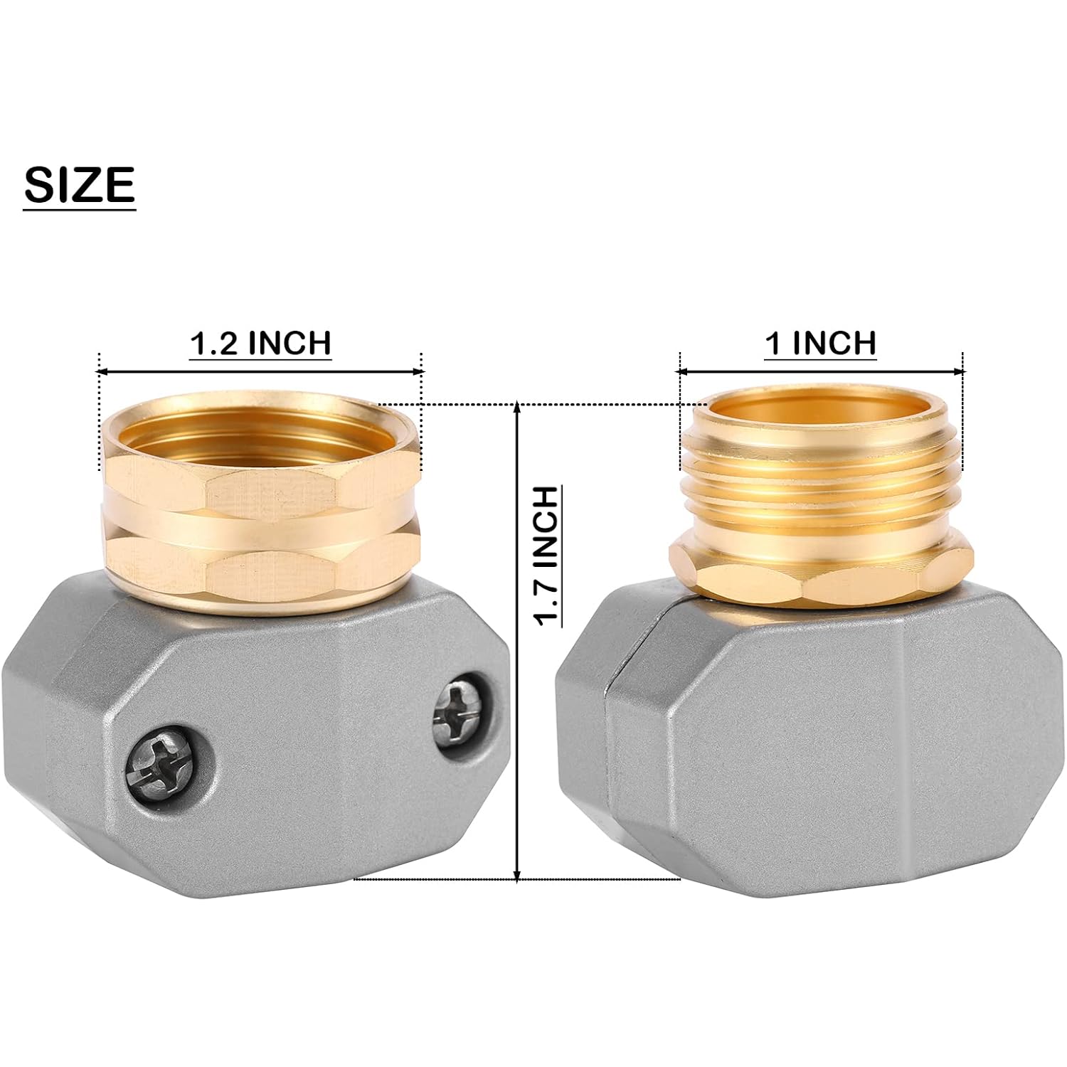 Zinc And Aluminum Male And Female Coupling, Fits All 5/8-Inch And 3/4-Inch Garden Hose Repair Fitting, 2 Pack(Female & Male) | Zinc And Aluminum Hose End Repair