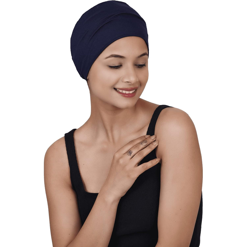 Chemo Hats Solid Sleep Cap Women's Bamboo Soft Headwear Cancer Cap Chemo Headwear Women Navy