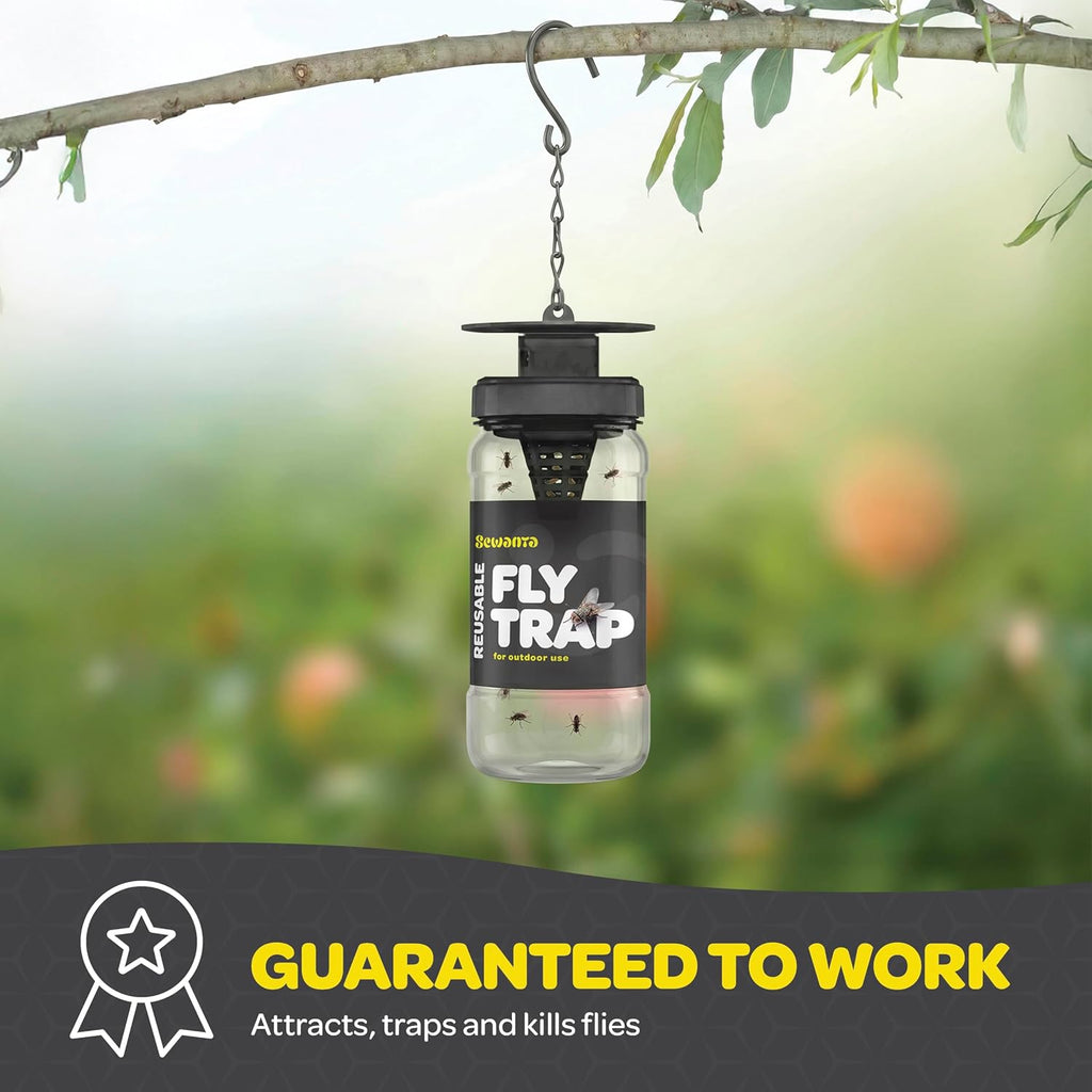 Outdoor Fly Trap [2 Pack] Fly Traps Outdoor With Dissolvable Non-Toxic Bait - Controls Flies For Patios, Hanging Fly Traps With Tie Included