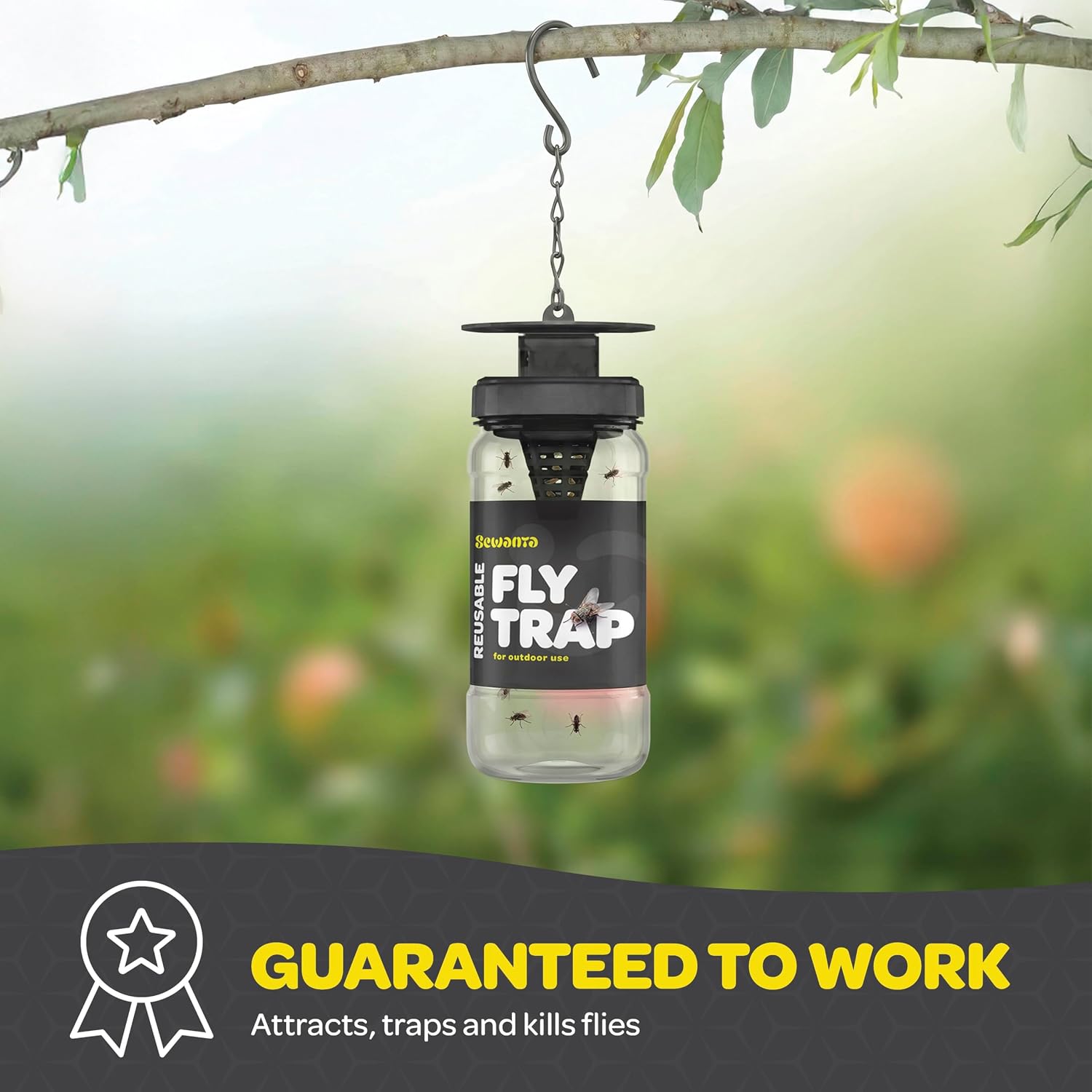 Outdoor Fly Trap [2 Pack] Fly Traps Outdoor With Dissolvable Non-Toxic Bait - Controls Flies For Patios, Hanging Fly Traps With Tie Included