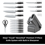 Ninja K32017 Foodi NeverDull Premium Knife System, 17 Piece Knife Block Set with Built-in Sharpener, German Stainless Steel Knives, Black