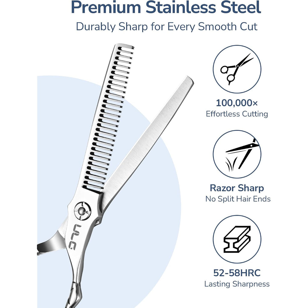 Ulg Professional Hair Thinning Scissors 6.5" Japanese Stainless Steel Hand-Honed Salon Barber Scissors For Stylist & Home Use, Texturizing Shears, Ergonomic Design With Patterned Handles