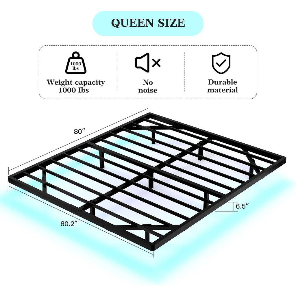Floating Bed Frame Queen Size, Queen Bed Frame With Smart Led Lights, Heavy Duty Modern Metal Platform Bed No Box Spring Needed - Easy Assembly And Noise Free