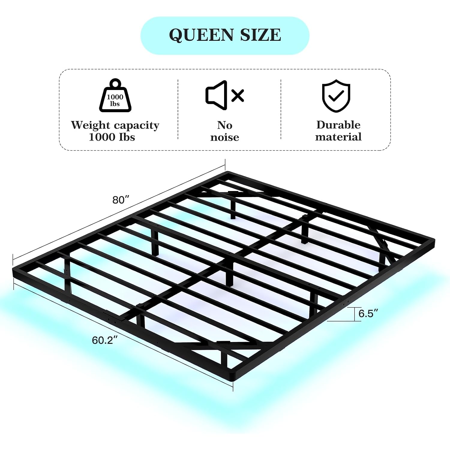 Floating Bed Frame Queen Size, Queen Bed Frame With Smart Led Lights, Heavy Duty Modern Metal Platform Bed No Box Spring Needed - Easy Assembly And Noise Free