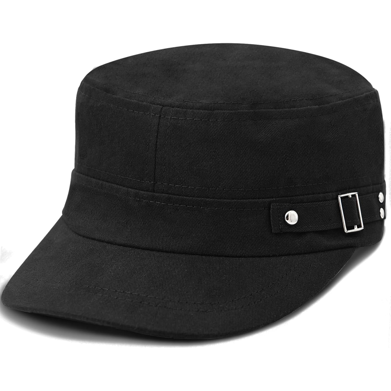 Army Cadet Cap for Men Women Military Flat Top Cap Unisex Basic Baseball Cap Black