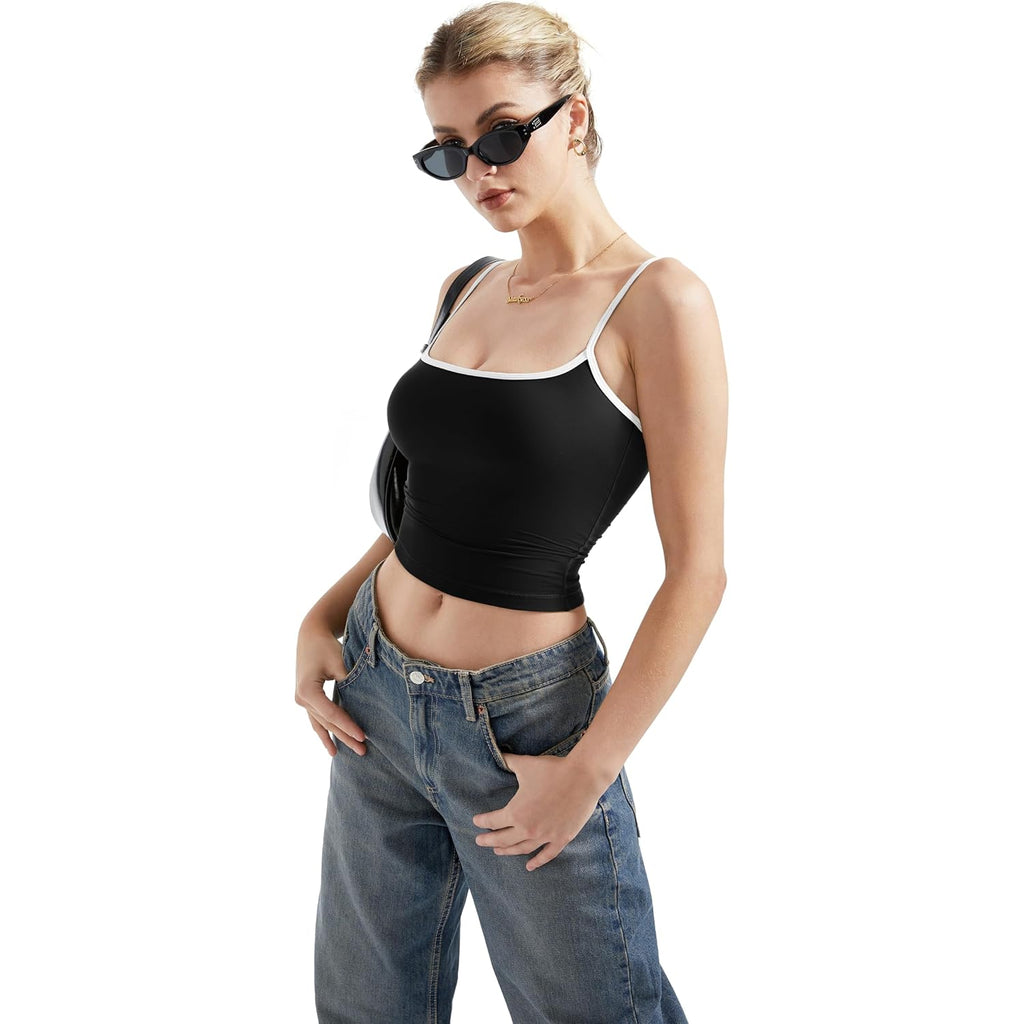 SUUKSESS Women Double Line Square Neck Tank Top Summer Y2K Going Out Basic Cami Shirt