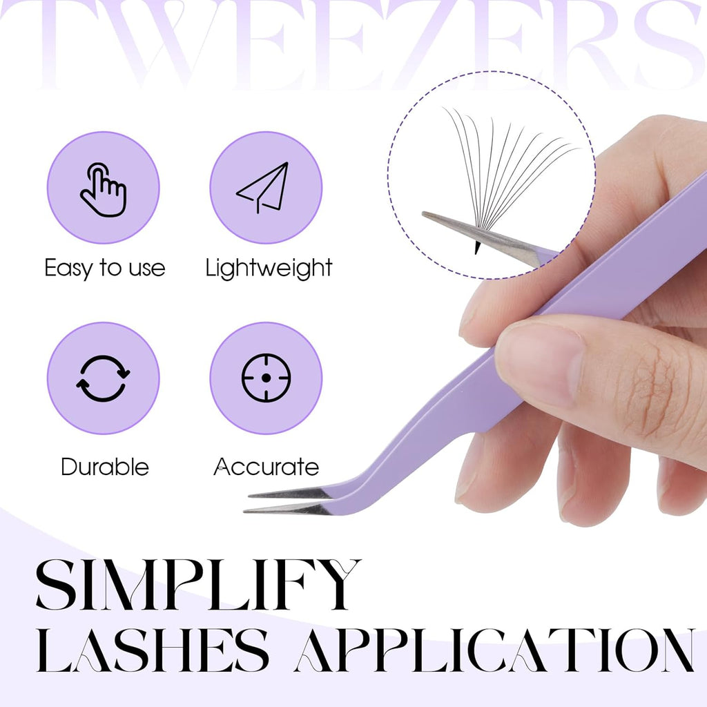 WENDY Lash Tweezers for Eyelash Extensions, Precision Fiber Stainless Steel Lash Applicator Tool for False Eyelashes, Precision Fiber Mega Volume lash-tweezers Use at Home