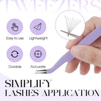 WENDY Lash Tweezers for Eyelash Extensions, Precision Fiber Stainless Steel Lash Applicator Tool for False Eyelashes, Precision Fiber Mega Volume lash-tweezers Use at Home