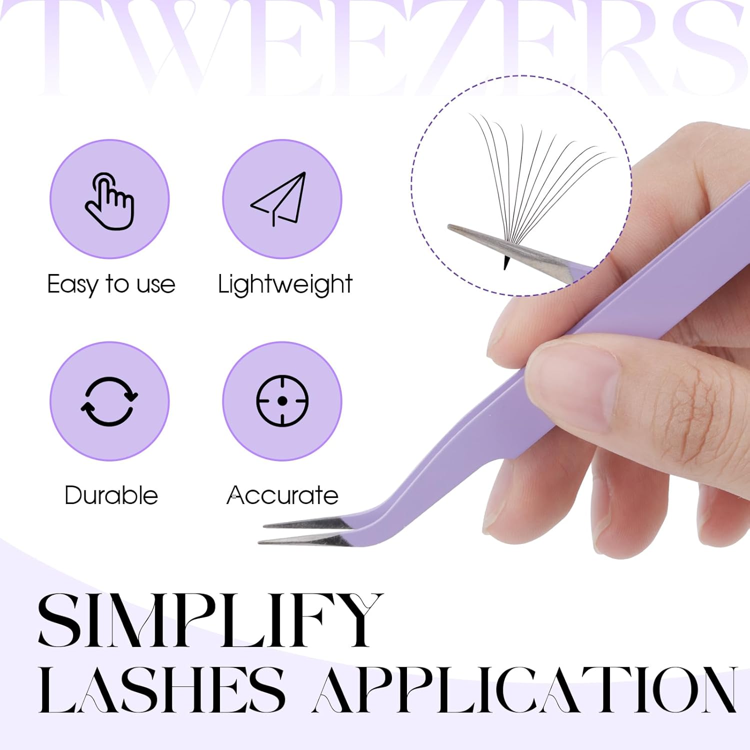 WENDY Lash Tweezers for Eyelash Extensions, Precision Fiber Stainless Steel Lash Applicator Tool for False Eyelashes, Precision Fiber Mega Volume lash-tweezers Use at Home