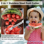 2-In-1 Stainless Steel Fruit Cutter, Watermelon Fork Slicer Tool, Watermelon Slicer And Fork, Dual Head Knife With Round Handle For Kitchen Fruit Cubes (1 Piece)