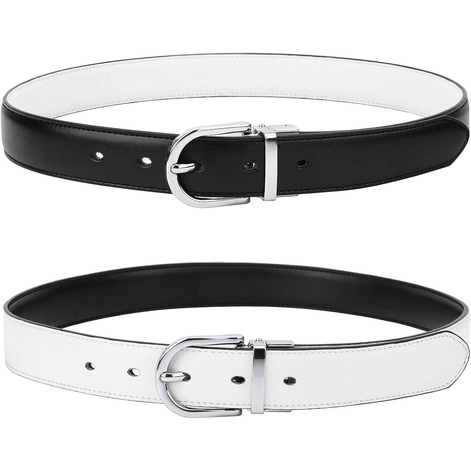 Falari Reversible Belt Genuine Leather Fashion Belt With Single Prong Buckle For Women Youth Kids (1 Belt for 2 Colors)