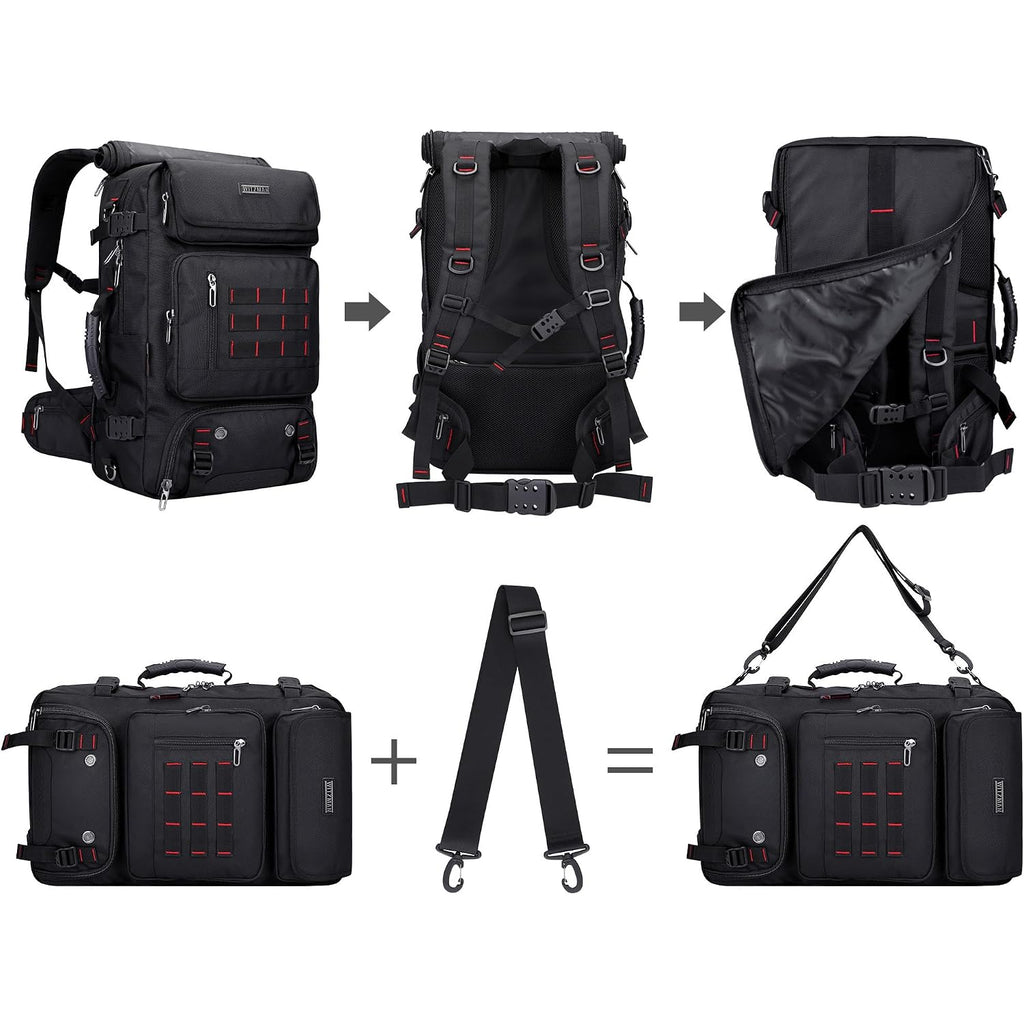 Witzman Carry On Travel Backpack For Men Airline Approved Fits 16" Laptop | Nylon 3 In 1 Luggage Duffle Bag With Usb Charging Port, Shoe Compartment, For Weekend Getaway, Overnight Trip, B682 Black)