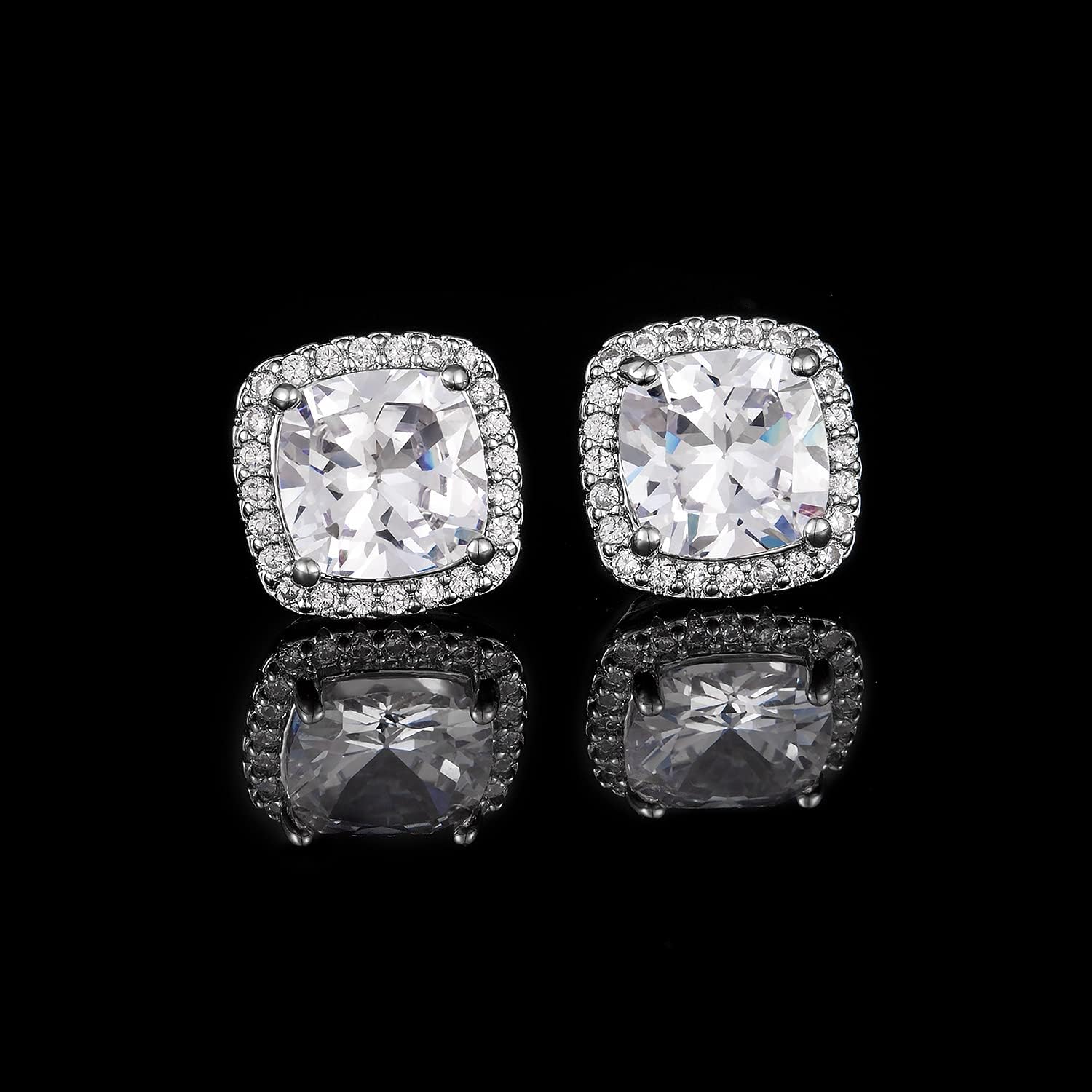 YOMELA Cubic Zirconia Earrings Studs, Halo CZ Birthstone Simulated Diamond Stud Earrings for Women