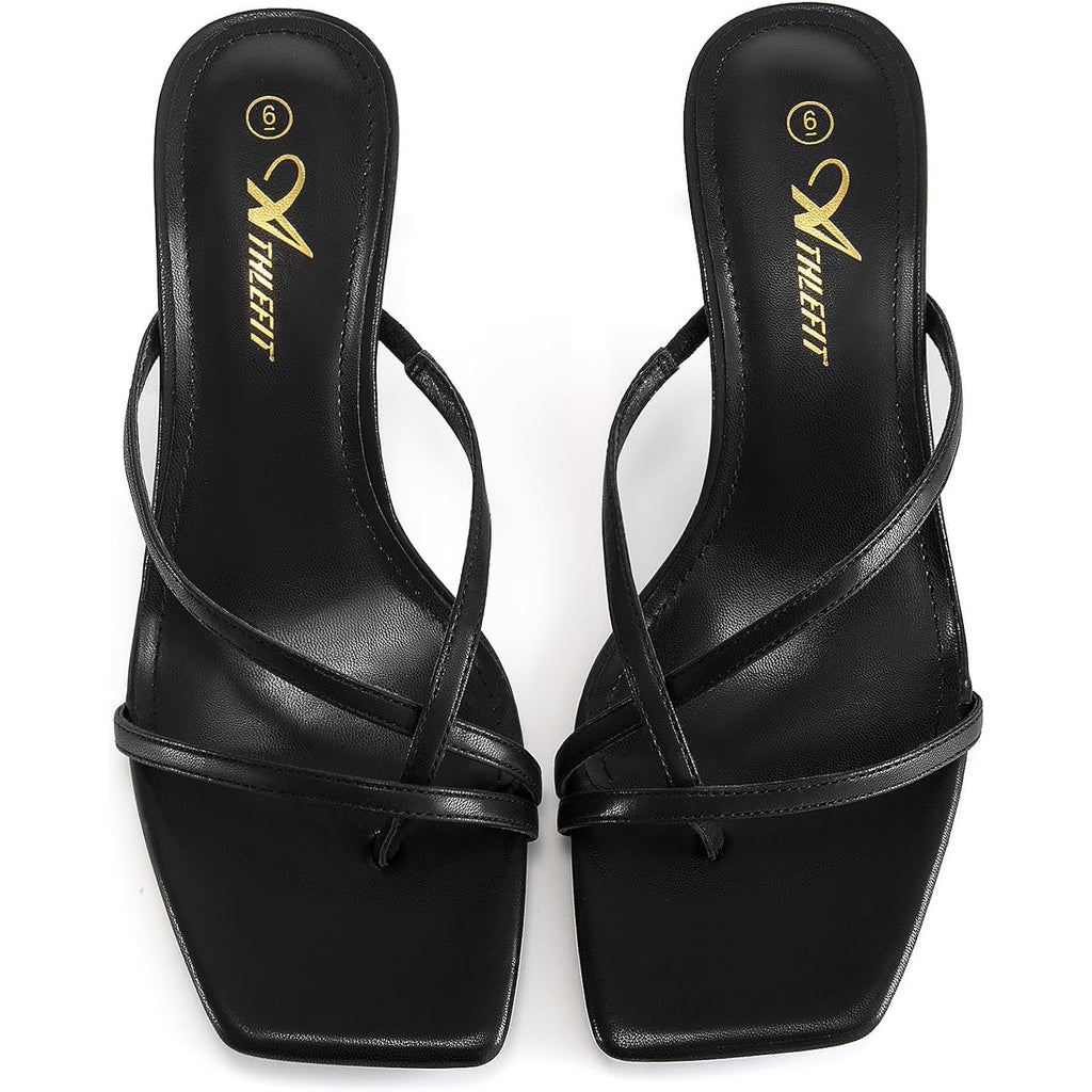 Athlefit Women'S Strappy Kitten Heels Flip Flops Square Open Toe Low Heels Fashion Party Dress Thong Heeled Sandals