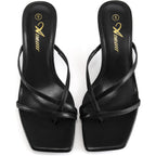 Athlefit Women'S Strappy Kitten Heels Flip Flops Square Open Toe Low Heels Fashion Party Dress Thong Heeled Sandals