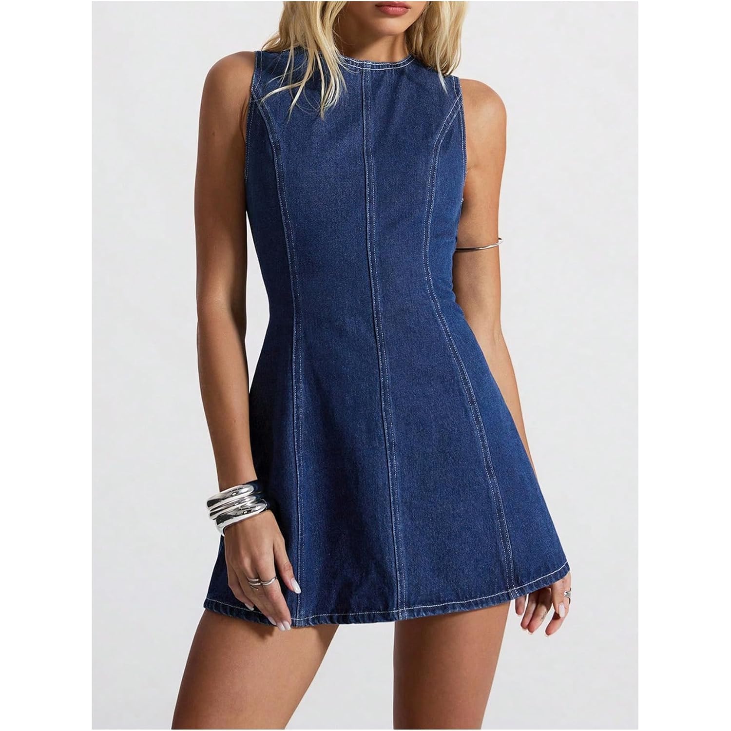 Floerns Women'S Y2K Mini Denim Dress Bow Tie Open Back Sleeveless Going Out Tank Dresses