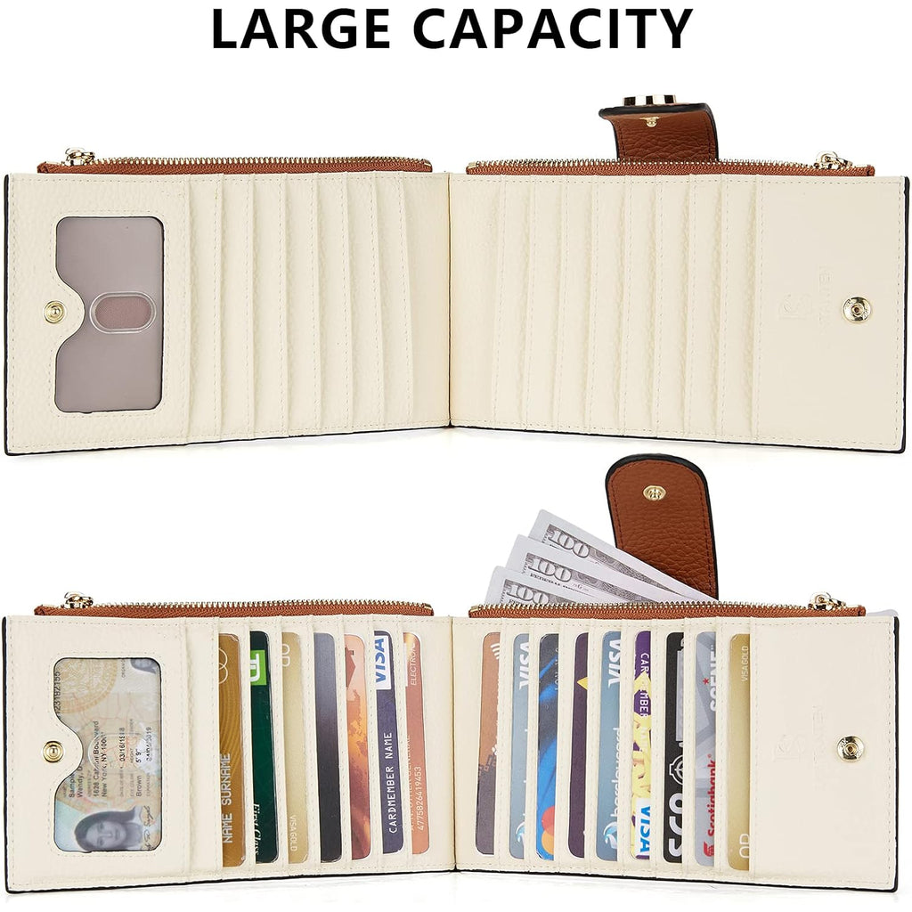 BOSTANTEN Leather Wallets for Women Large RFID Blocking Slim Bifold Purse Card Holder with Zipper Pocket Beige Brown