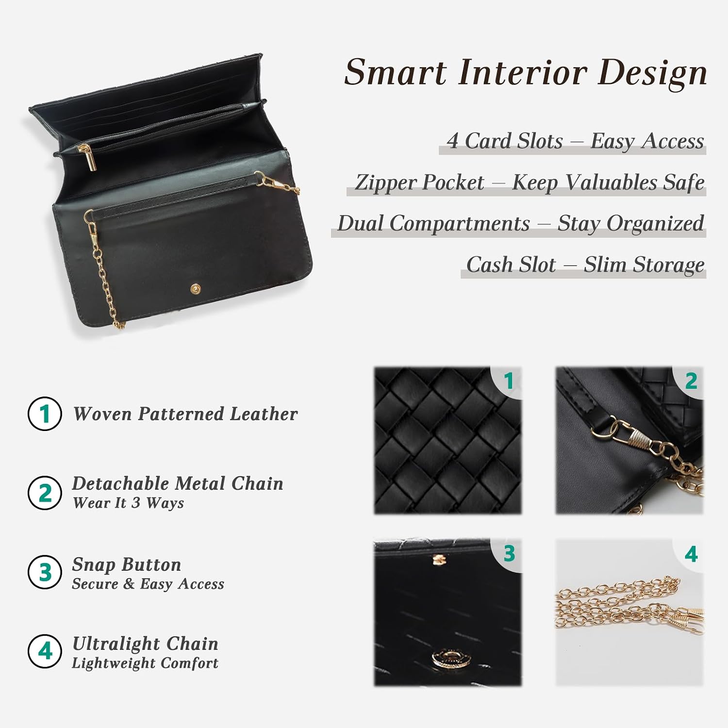 U+U Small Crossbody Bags For Women, Cell Phone Purse Mini Clutch Bag With Removable Chain, Card Slots - Lightweight Purse