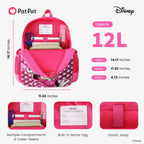 Disney Minnie Mouse Girls Backpack For Elementary Kindergarten, Medium 12L | Glitter Water-Stain-Tear-Resistant, Lightweight 350G, Ergonomic Padded Adjustable Strap, Chest Strap Support Large Capacity