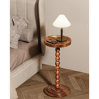 Round Wooden Side Table & Drink Table | Sturdy & Functional Mid-Century Modern Design With Solid Wood Columns For Living Room, Bedroom, Office & More