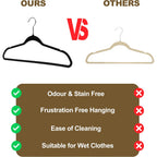 Quality Hangers 50 Pack Plastic Hangers For Clothes - Slim Non-Velvet Hangers With 360° Swivel Chrome Hook & Non Slip Notches - Ideal For Dresses Coats Shirts Jackets & More - Black
