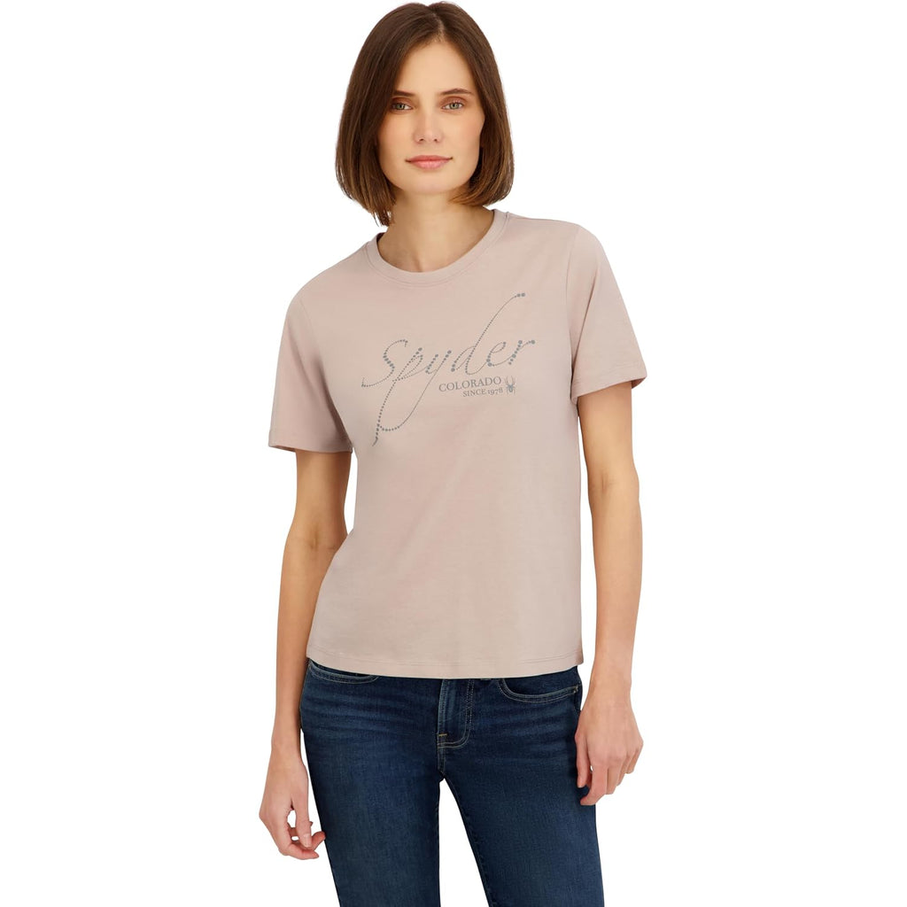 Spyder Women's Sparkle Logo Graphic Short Sleeve Tee T-Shirt Mushroom