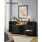 Songmics Bellah Collection - Dresser For Bedroom With Outlets And Led Lights, Tv Stand For Tvs Up To 65 Inches, Chest Of Drawers, 8 Drawers, Steel, Modern, Ink Black Ulgs434Bh02S