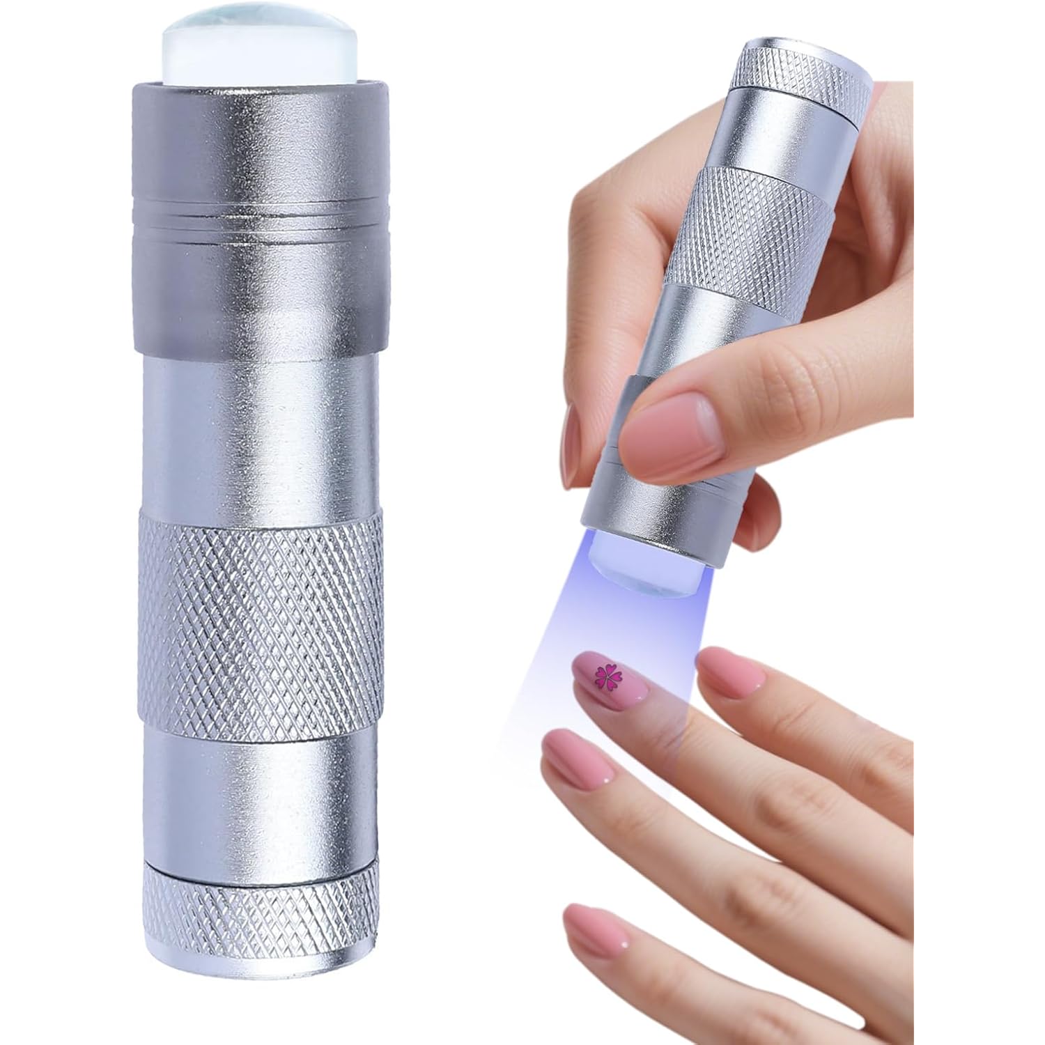 Handheld Nails Art UV Press Light, UV Lamp with French Nail Stamper Head Art Stamp Polish Print Quick Dry Lamp Small Glow Flashlights with 12 LED Lights, Portable Light Nail Dryer for Gel