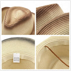 Mens Straw Cowgirl Cowboy Hat Women Floppy Packable Wide Brim Sun Hat UPF50 Western Panama Travel Beach Cap Fedora Bucket Hat Beige