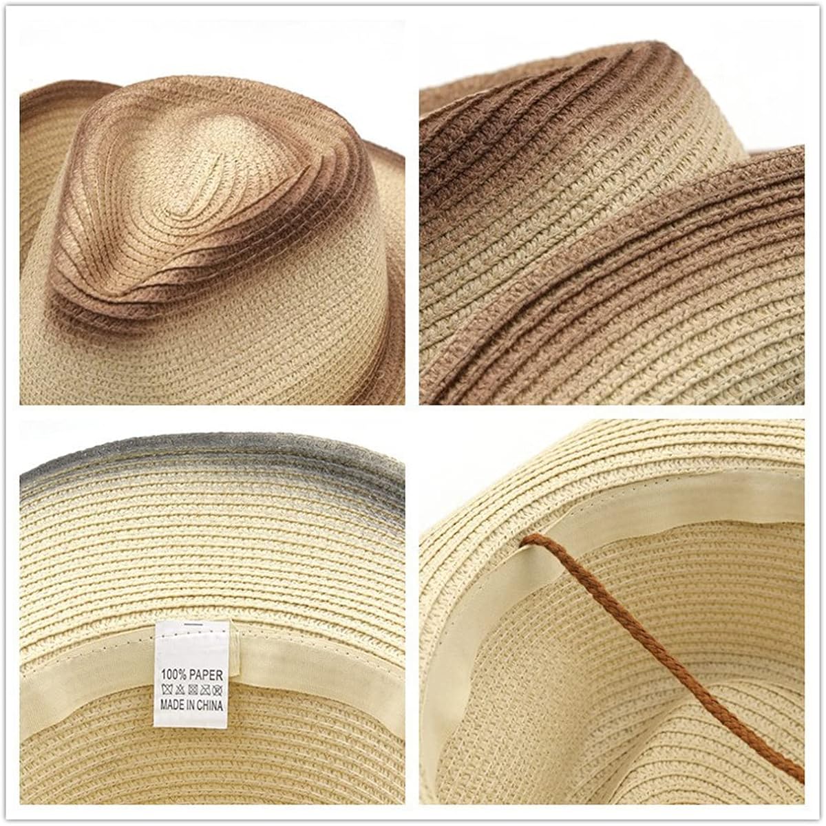 Mens Straw Cowgirl Cowboy Hat Women Floppy Packable Wide Brim Sun Hat UPF50 Western Panama Travel Beach Cap Fedora Bucket Hat Beige