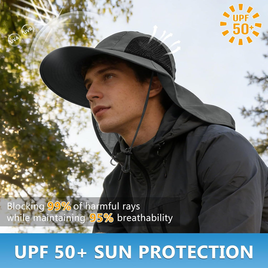 Sun Hat for Men Women with Neck Flap,UPF 50+ UV Protective Hiking Fishing Hats,Wide Brim Sun Hat for Women&Men
