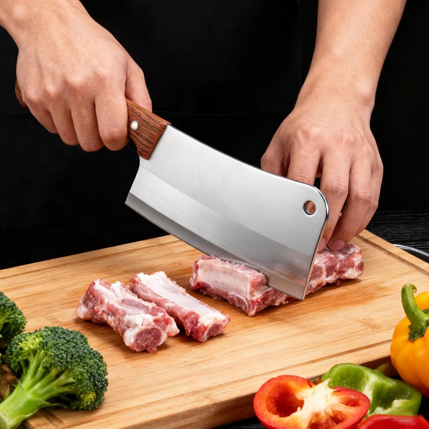 7 Inch Meat Cleaver Knife, Professional Butcher Knife, Heavy Duty Bone Chopper, Ultra Sharp High Carbon Steel Blade, Ergonomic Non-Slip Handle for Bone Cutting, Vegetable Chopping, Restaurant, Kitchen