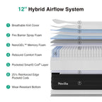 Novilla 12 Inch Queen Mattress, Cooling Queen Hybrid Mattress With Upgraded Individual Coils & Gel Memory Foam, Enhanced Support, Motion Isolation, Pressure Relief, Certipur-Us