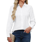Button Down Shirts for Women Stretch Collared Cotton Long Sleeve Dress Shirt Business Casual Blouse for Work