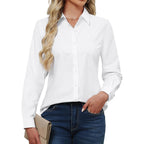 J.Ver Button Down Shirts For Women Stretch Collared Cotton Long Sleeve Dress Shirt Business Casual Blouse For Work
