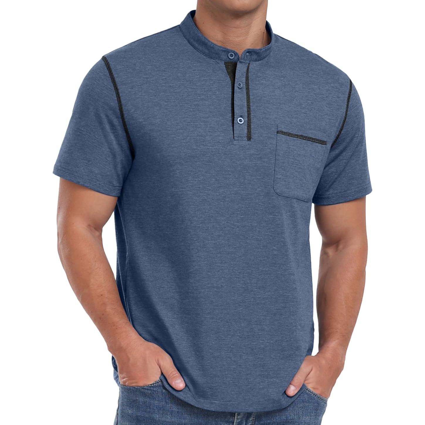 Sailwind Mens Henley Shirts Short Sleeve Summer Casual Classic Cotton T Shirts Pocket Button Shirt