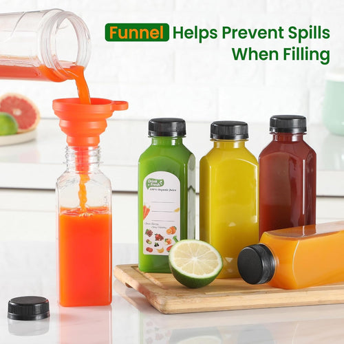 24 Pack, 12 Oz Reusable Thicker Plastic Juice Bottles With Caps, Leakproof | Plus 24 Labels & 2 Funnels, Clear Juicing Bottles For Juice, Smoothies, Ginger, Tea, Coffee -Food Grade & Travel & Freezable