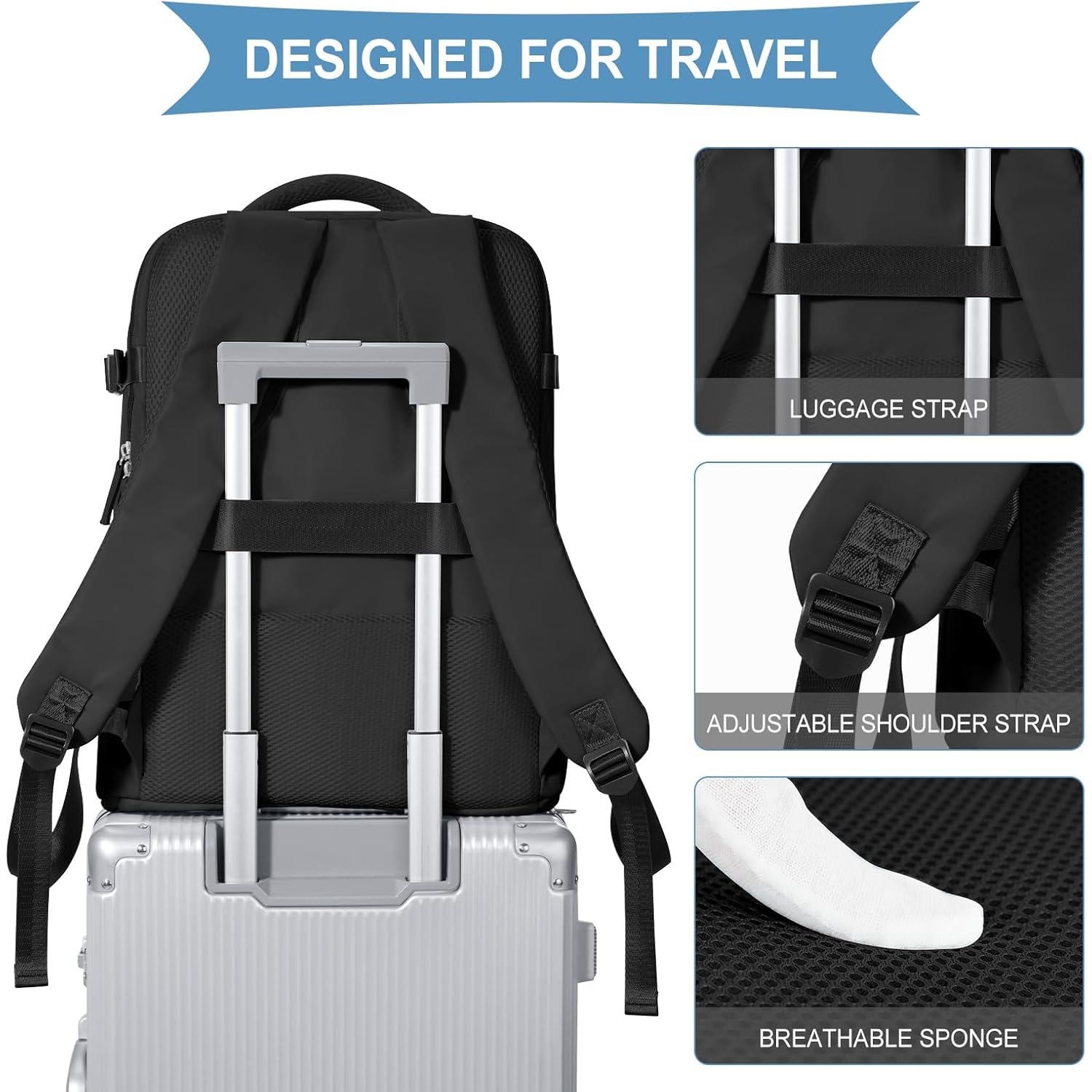 coowoz Travel Backpack For Women Men,Carry On Backpack,Hiking Backpack Waterproof Outdoor Sports Rucksack Casual Daypack Travel Essentials(Black) 25L