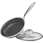 Nonstick Frying Pan with Lid 7-Inch, Durable Stainless Steel Skillet, Induction Cooktop Compatible, PFOA-Free Scratch-Proof, Dishwasher & Oven Safe, Stay-Cool Handle, Silver Kitchen Cookware