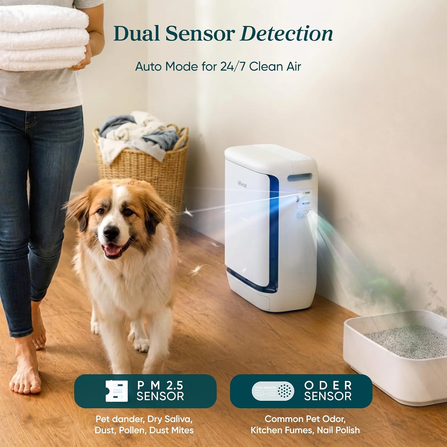 Levoit Smart Pet Air Purifier For Home Pets Large Room, Vital Pet Pro,White | Auto-Clean Pre-Filter, Dual Sensors For Floating Pet Hair, Allergens, High-Carbon Filter For Dander, Odor, Remote App Control