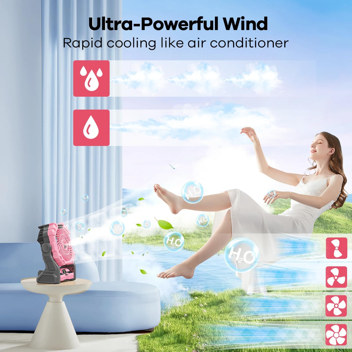 Misting Fan Portable With Rgb Lantern, 30000 Mah Rechargeable Camping Mist Fan With Emergency Battery Power Bank Hurricane Supplies, Perfect Cooling Mister For Outdoor Travel