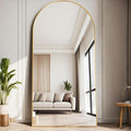 Full Length Mirror, 71''X30'' Floor Mirror With Stand, Arched Wall Mounted Mirror, Large Full Body Mirror With Aluminum Frame Hanging Or Leaning For Bedroom, Living Room, Cloakroom (Gold)